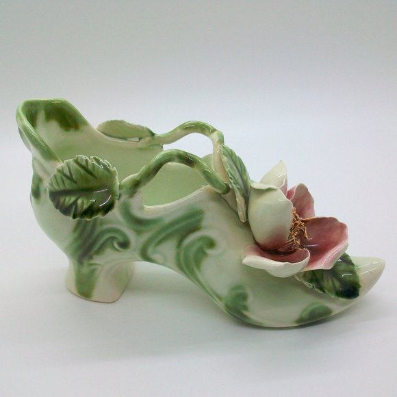 1950s Vee Jackson Pasadena California Pottery Porcelain Applied Flower Shoe - Picture 3 of 7